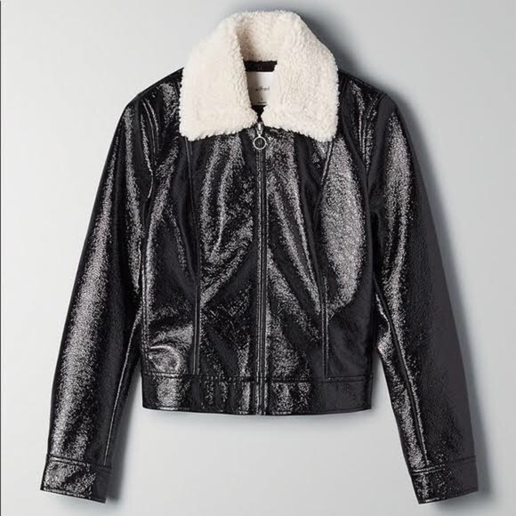 ARITZIA Wilfred Tempest Jacket • Black Faux Leather Vegan Sherpa • M Medium - Picture 1 of 9